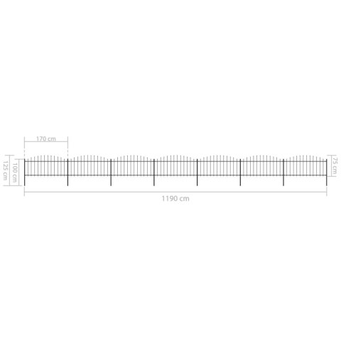  Panele ogrodzeniowe z grotami, stal, (0,5-0,75)x11,9 m, czarne