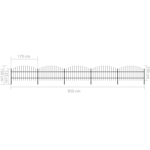  Panele ogrodzeniowe z grotami, stal, (0,75-1) x 8,5 m, czarne