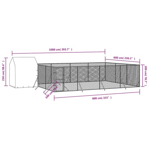  Kojec dla psa, z dachem, srebrny, 10x6x2,5m, stal galwanizowana