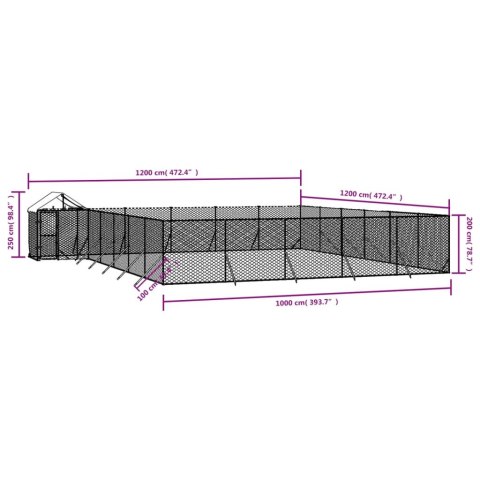  Kojec dla psa, z dachem, srebrny,12x12x2,5m, stal galwanizowana