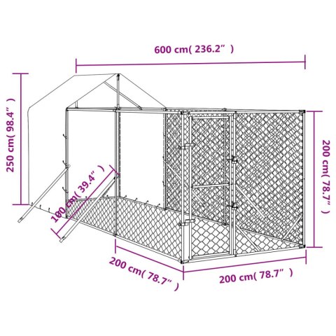  Kojec dla psa, z dachem, srebrny, 2x6x2,5 m, stal galwanizowana