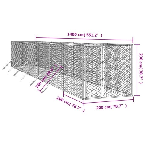  Kojec zewnętrzny dla psa, 2x14x2 m, stal galwanizowana