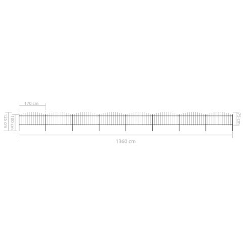  Panele ogrodzeniowe z grotami, stal, (0,5-0,75)x13,6 m, czarne