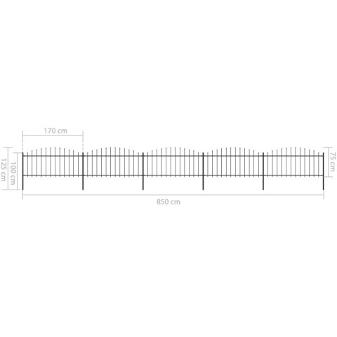  Panele ogrodzeniowe z grotami, stal, (0,5-0,75) x 8,5 m, czarne