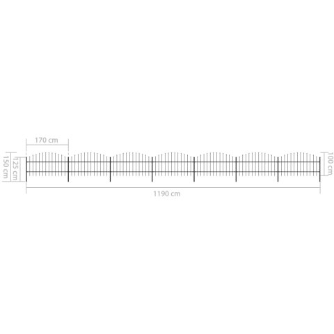  Panele ogrodzeniowe z grotami, stal, (0,75-1)x11,9 m, czarne