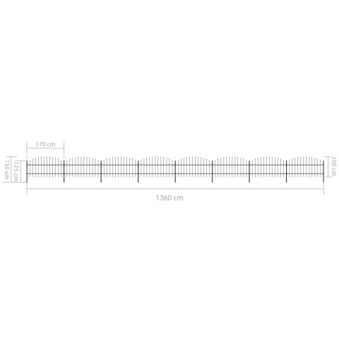  Panele ogrodzeniowe z grotami, stal, (0,75-1) x 13,6 m, czarne