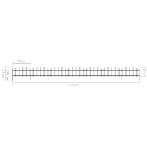  Panele ogrodzeniowe z grotami, stal, (1-1,25)x11,9 m, czarne