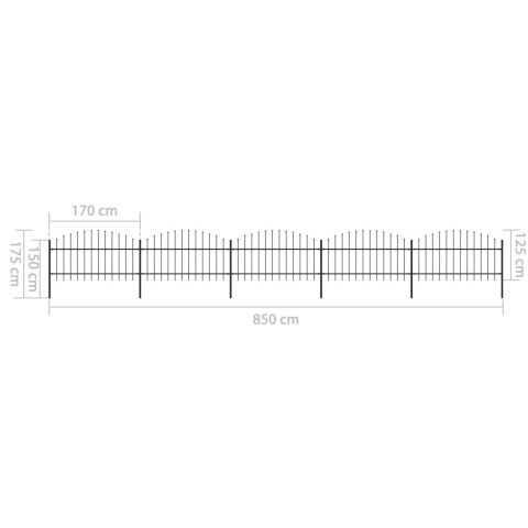  Panele ogrodzeniowe z grotami, stal, (1-1,25) x 8,5 m, czarne