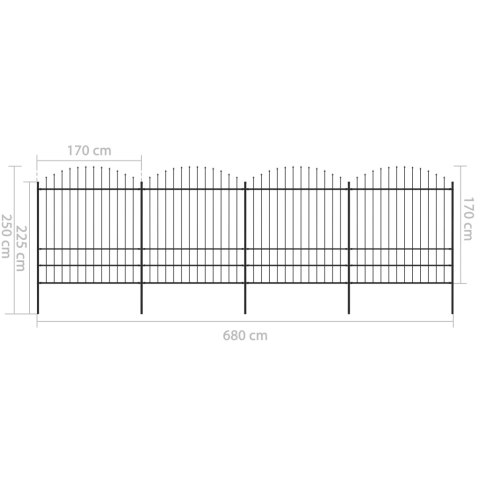  Panele ogrodzeniowe z grotami, stal, (1,75-2) x 6,8 m, czarne