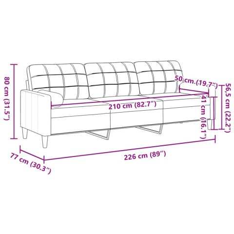  3-osobowa sofa z poduszkami, czarna, 210 cm, aksamit