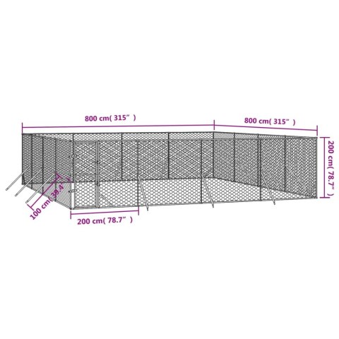  Kojec zewnętrzny dla psa, 8x8x2 m, stal galwanizowana