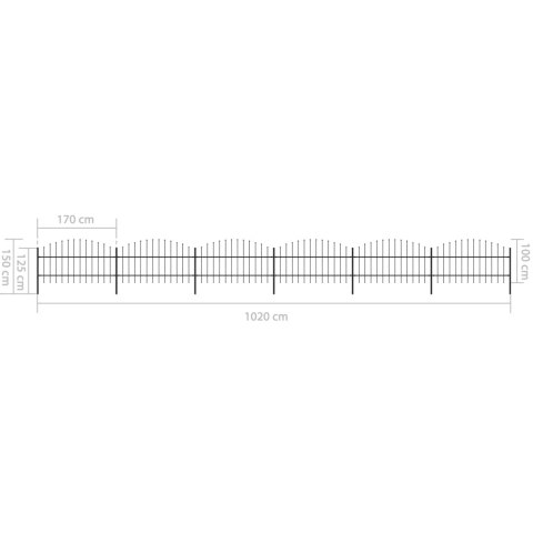  Panele ogrodzeniowe z grotami, stal, (0,75-1) x 10,2 m, czarne