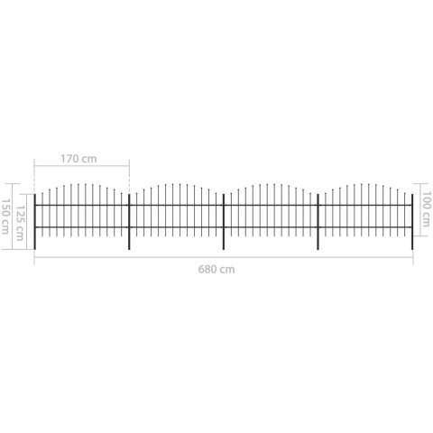  Panele ogrodzeniowe z grotami, stal, (0,75-1) x 6,8 m, czarne