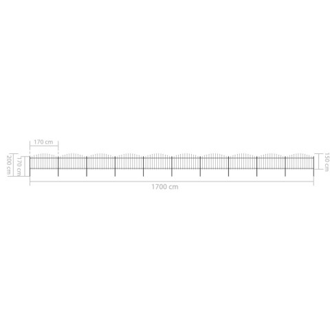  Panele ogrodzeniowe z grotami, stal, (1,25-1,5) x 17 m, czarne