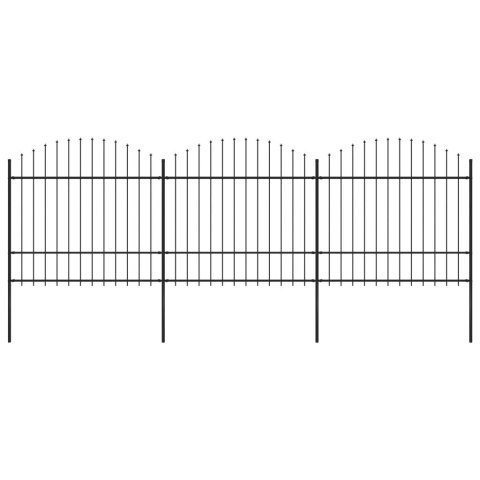  Panele ogrodzeniowe z grotami, stal, (1,5-1,75) x 5,1 m, czarne