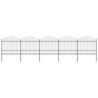  Panele ogrodzeniowe z grotami, stal, (1,5-1,75) x 8,5 m, czarne