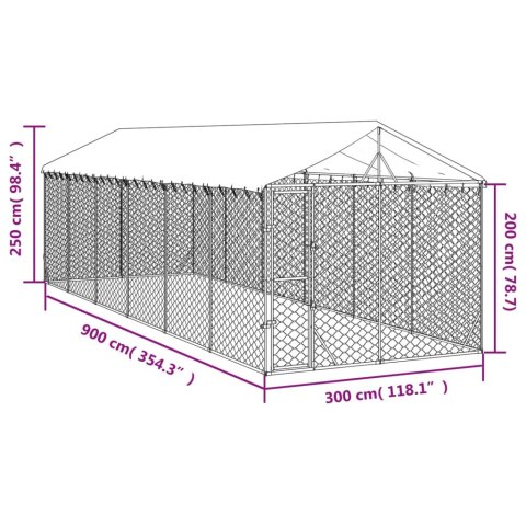  Kojec dla psa, z dachem, srebrny, 3x9x2,5 m, stal galwanizowana