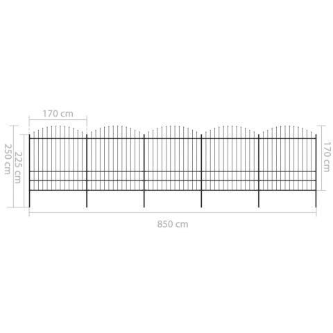  Panele ogrodzeniowe z grotami, stal, (1,75-2) x 8,5 m, czarne