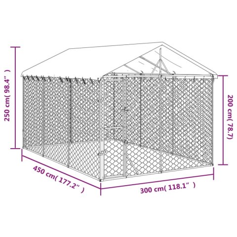  Kojec dla psa, z dachem, srebrny, 3x4,5x2,5 m, stal