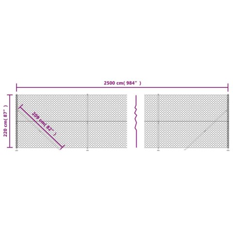  Ogrodzenie z siatki, ze stopami słupków, antracytowe, 2,2x25 m