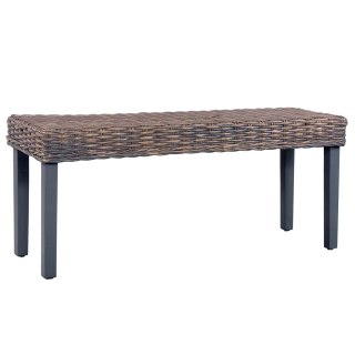  Ławka, 110 cm, szara, rattan kubu i lite drewno mango