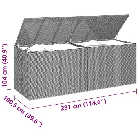  Skrzynia na poduszki ogrodowe rattan PE, 291x100,5x104cm, szara