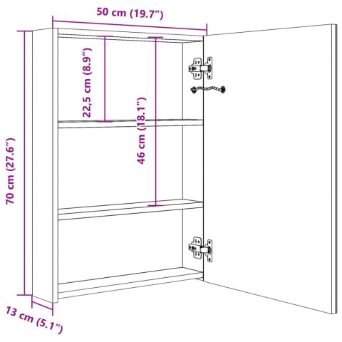  Szafka łazienkowa z lustrem i LED, biało-dębowa, 50x13x70 cm