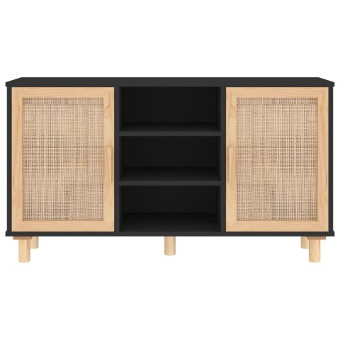  Komoda, czarna, 105x30x60 cm, lita sosna i naturalny rattan