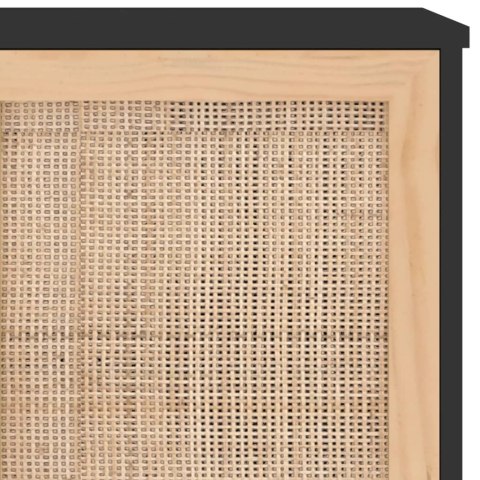  Komoda, czarna, 105x30x60 cm, lita sosna i naturalny rattan