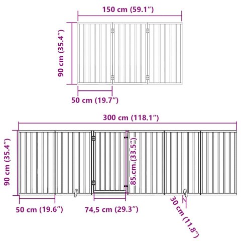  Składana bramka dla psa, z drzwiami, 9 paneli, brązowa, 450 cm