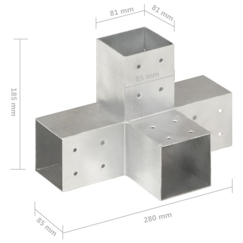  Łącznik do słupków w kształcie X, galwanizowany metal, 81x81 mm