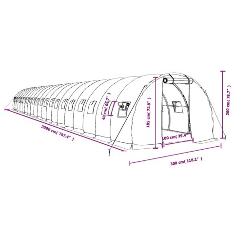  Szklarnia ze stalową ramą, biała, 60 m², 20x3x2 m