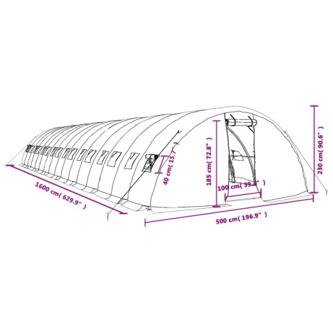  Szklarnia ze stalową ramą, biała, 80 m², 16x5x2,3 m