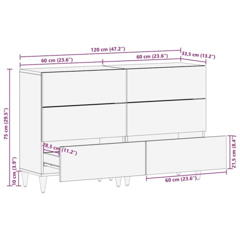  Komody 2 szt. 60x33,5x75 cm Drewno lite Mango