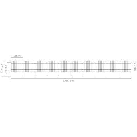  Panele ogrodzeniowe z grotami, stal, (1,5-1,75) x 17 m, czarne