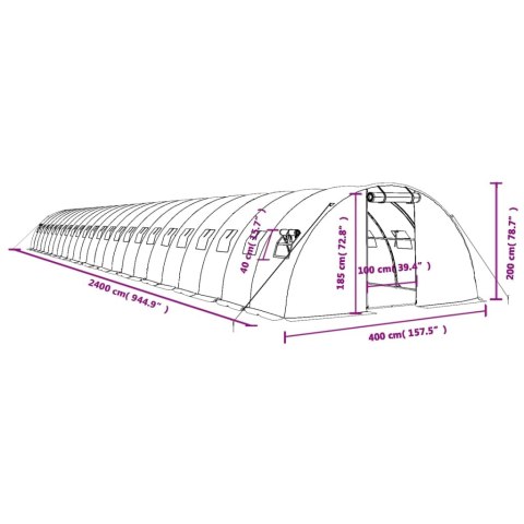  Szklarnia ze stalową ramą, biała, 96 m², 24x4x2 m