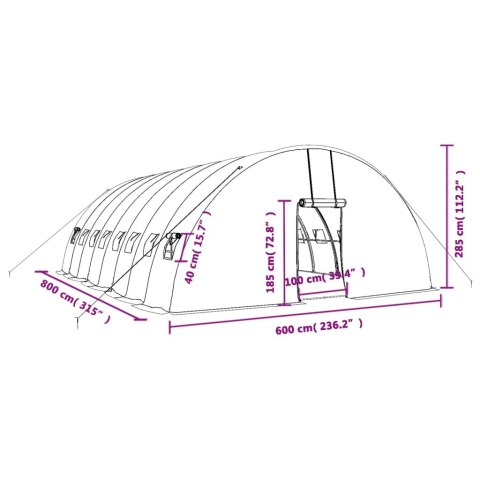  Szklarnia ze stalową ramą, zielona, 48 m², 8x6x2,85 m