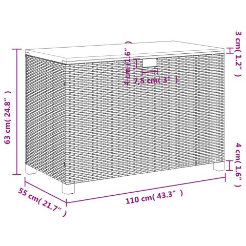  Skrzynia ogrodowa, szara, 110x55x63 cm, polirattan i akacja