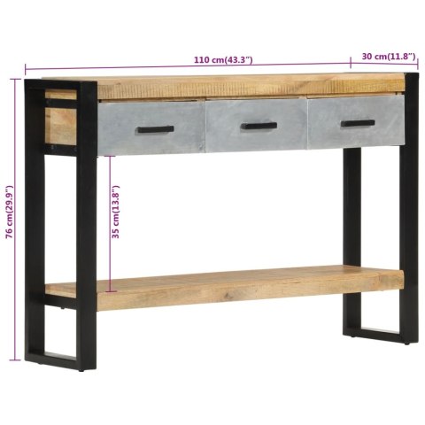  Stolik konsolowy, 110x30x76 cm, surowe drewno mango