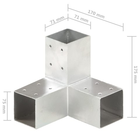  Łączniki w kształcie Y, 4 szt., galwanizowany metal, 71x71 mm