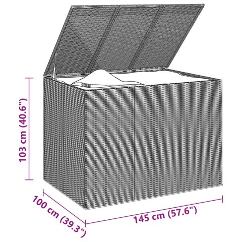  Skrzynia na poduszki ogrodowe, rattan PE, 145x100x103cm, szara