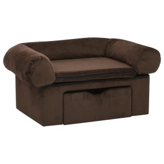  Sofa dla psa, z szufladą, brązowa, 75x50x38 cm, pluszowa