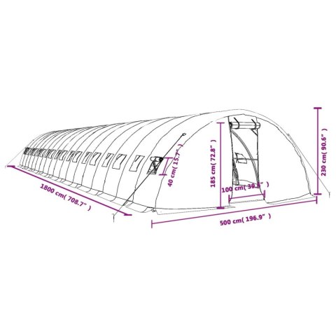  Szklarnia ze stalową ramą, biała, 90 m², 18x5x2,3 m