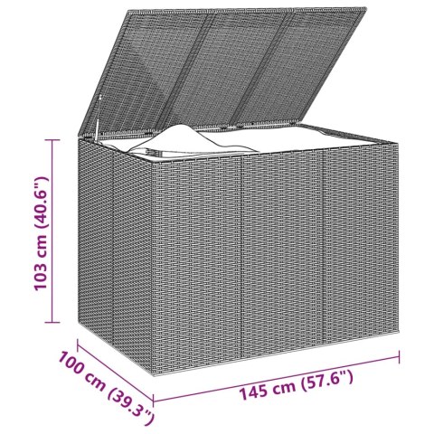  Skrzynia na poduszki ogrodowe, rattan PE, 145x100x103cm, czarna