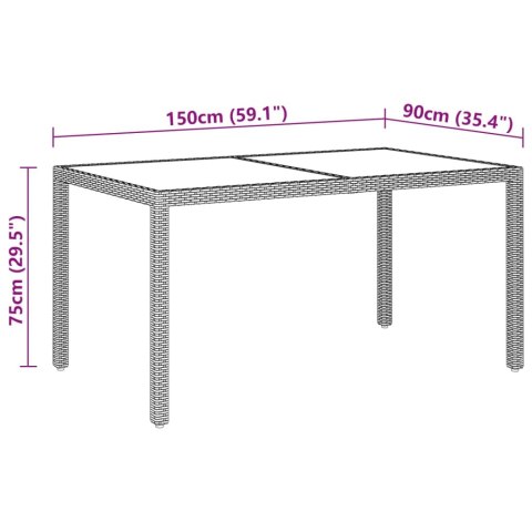  Stół ogrodowy, 150x90x75 cm, szkło i rattan PE, beżowy