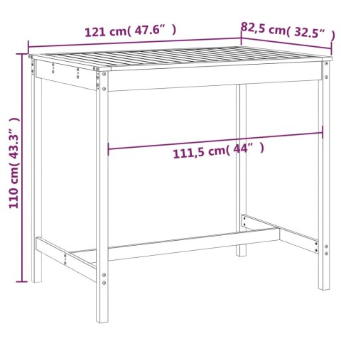  Stolik ogrodowy, szary, 121x82,5x110 cm, lite drewno sosnowe