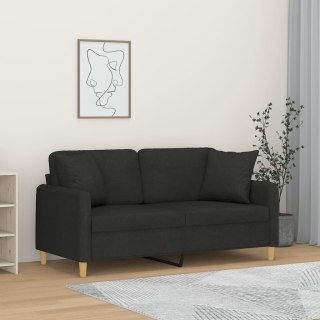  2-osobowa sofa z poduszkami, czarna, 140 cm, tkanina