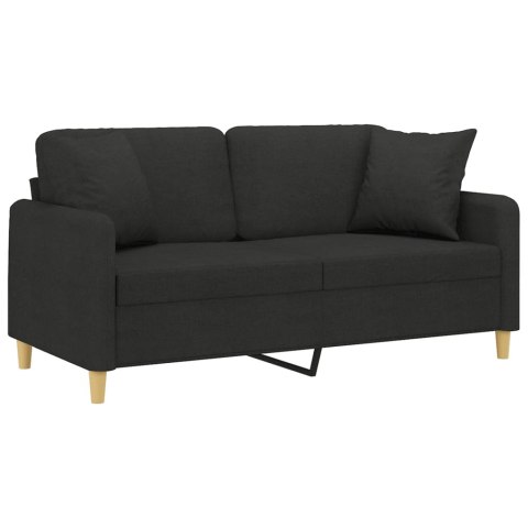  2-osobowa sofa z poduszkami, czarna, 140 cm, tkanina