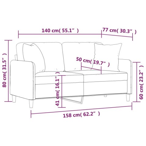  2-osobowa sofa z poduszkami, czarna, 140 cm, tkanina