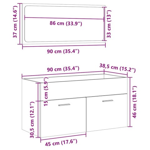  2-częściowy zestaw mebli łazienkowych, kolor dąb sonoma